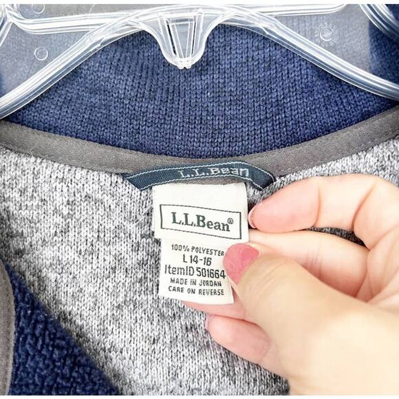 LL Bean Gray Blue Quarter Snap Sweater Sz L 14-16 Kids - Picture 2 of 7